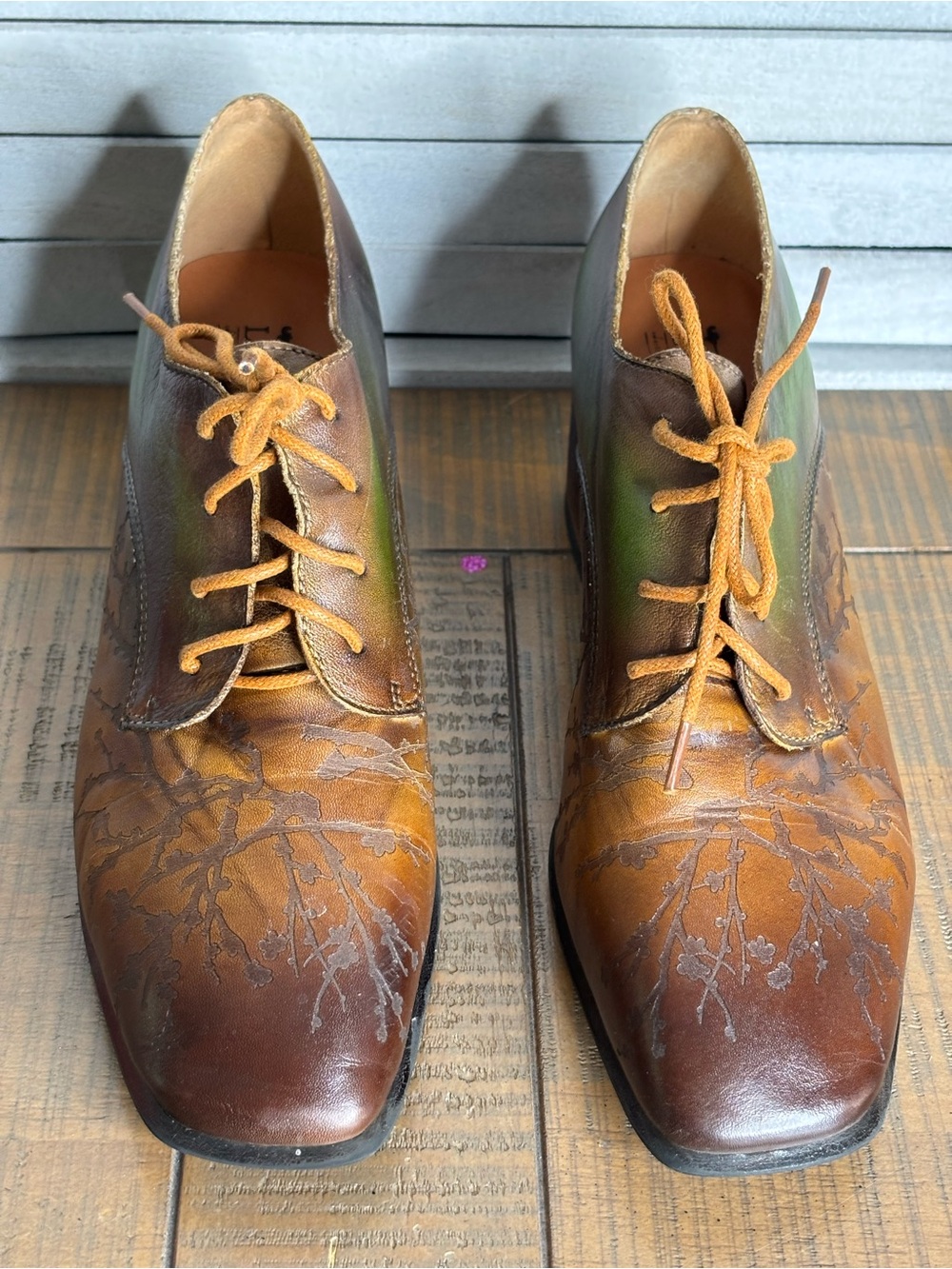 Spring Step L'Artiste Brown Green Ombre Leather Lace Up Oxford Heels Size 41 - Picture 2 of 16
